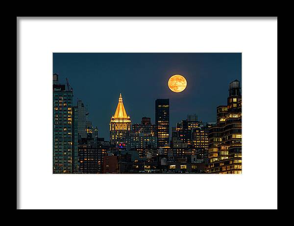 Nyc Skyline Framed Print featuring the photograph NY Life Building Full Moon by Susan Candelario