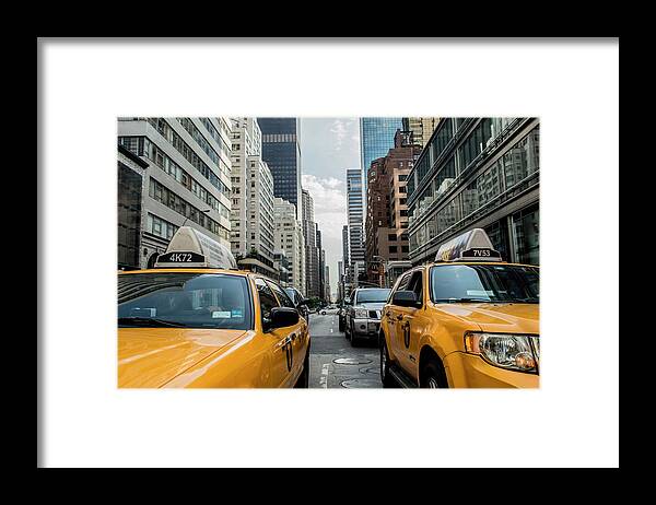 Photo Framed Print featuring the photograph NY taxis by Top Wallpapers