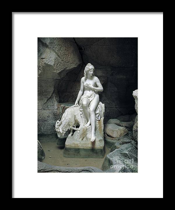 Female Framed Print featuring the sculpture Nymph with a Goat, from the Laiterie de la Reine by Pierre Julien
