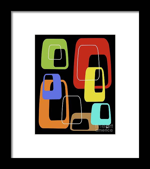 Mid Century Modern Framed Print featuring the digital art Oblongs on Black 3 by Donna Mibus
