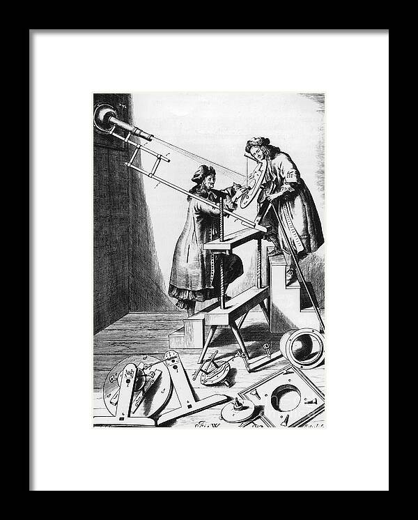 Engraving Framed Print featuring the drawing Observing A Solar Eclipse, 1673 by Print Collector
