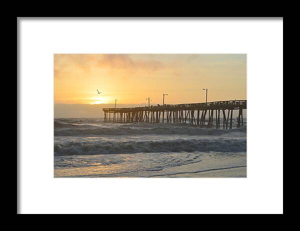 Nags Head Fishing Pier Framed Print featuring the photograph OBX Sunrisee NH Pier by Barbara Ann Bell