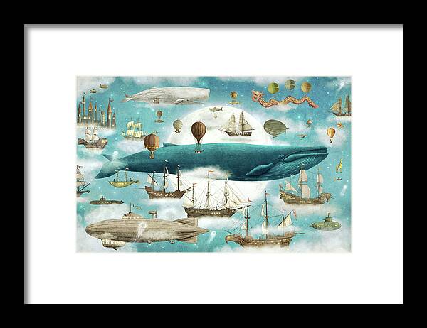 Ocean Framed Print featuring the drawing Ocean Meets Sky by Eric Fan