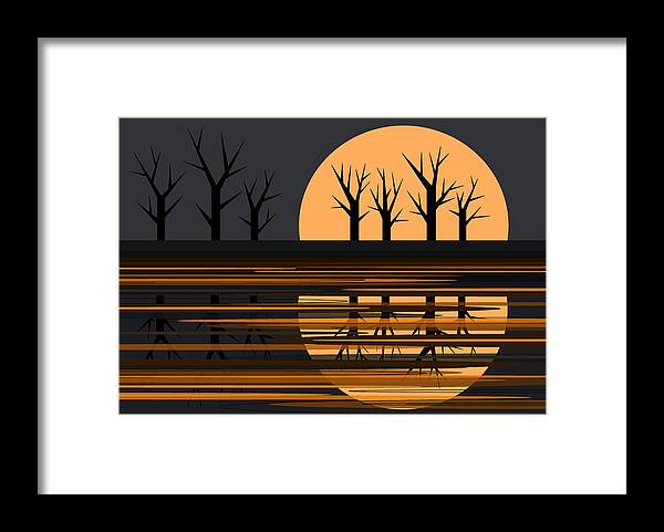 October Pond Framed Print featuring the digital art October Pond by Val Arie
