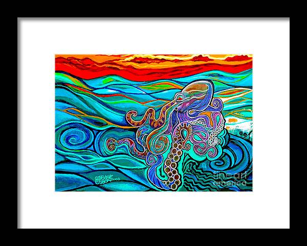Animal Framed Print featuring the painting Octopus At Sunset by Genevieve Esson