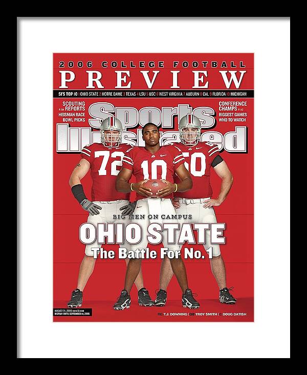 Sports Illustrated Framed Print featuring the photograph Ohio State Troy Smith, Doug Datish, T.j. Downing Sports Illustrated Cover by Sports Illustrated