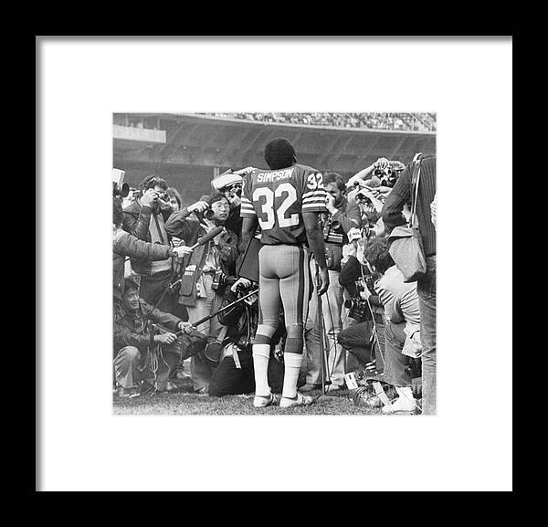 Candlestick Park Framed Print featuring the photograph O.j. Simpson With Photographers by Bettmann