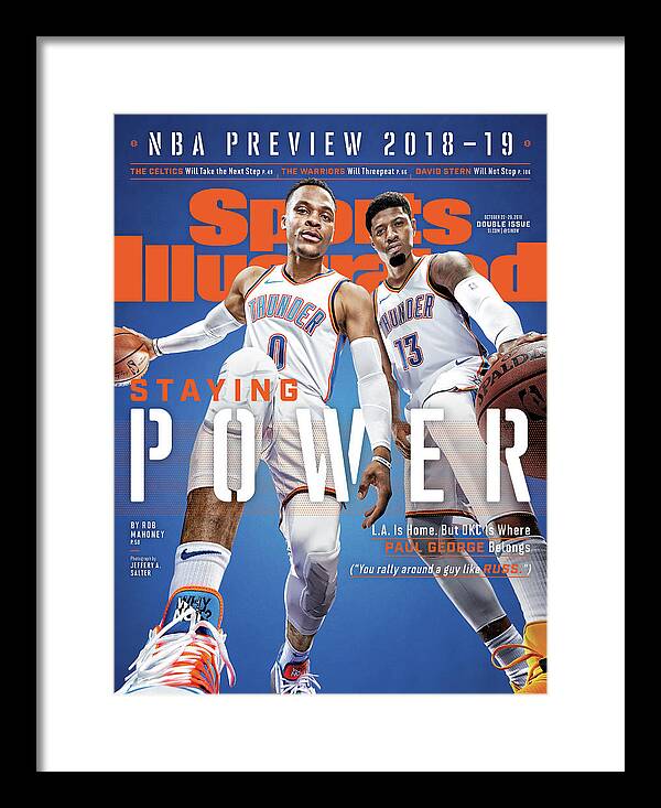 Magazine Cover Framed Print featuring the photograph Oklahoma City Thunder Russell Westbrook And Paul George Sports Illustrated Cover by Sports Illustrated