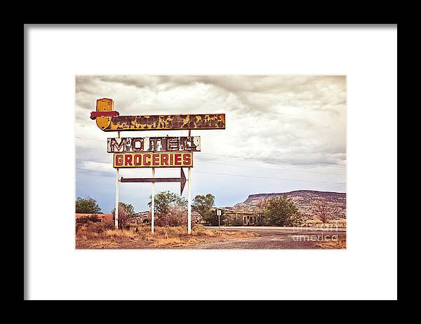 Arizona Framed Print featuring the photograph Old Motel Sign On Route 66 Usa by Andrey Bayda