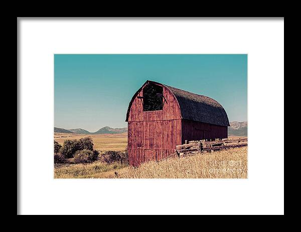 Sedan Framed Print featuring the photograph Old Red Barn Sedan Montana by Edward Fielding