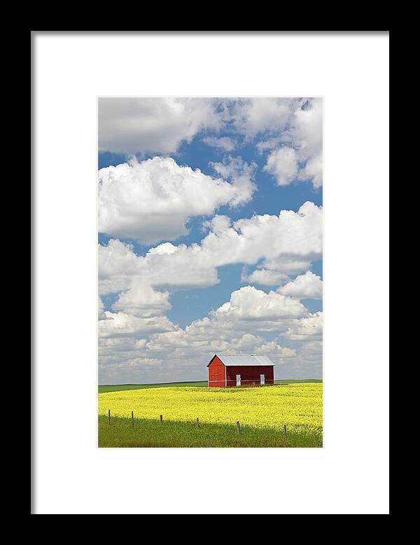 Scenics Framed Print featuring the photograph Old Red Grain Bin On The Great Plains by Imaginegolf
