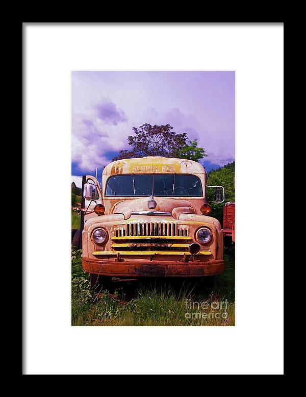 Bus Framed Print featuring the photograph Old School bus in portrait by Jeff Swan