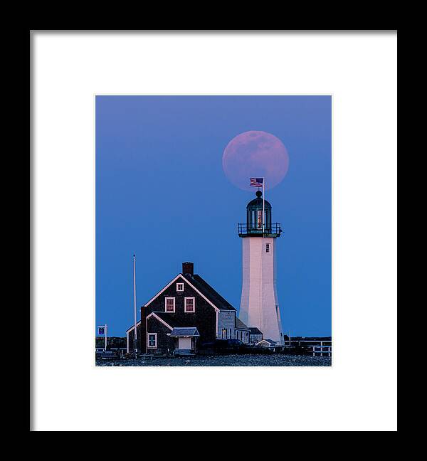 Moon Framed Print featuring the photograph Old Scituate Light by Rob Davies