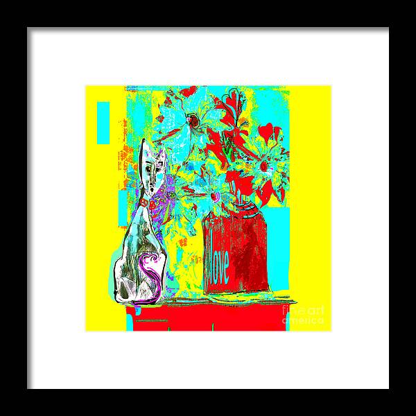 Square Framed Print featuring the mixed media Oliver Weighs the Pros and Cons by Zsanan Studio