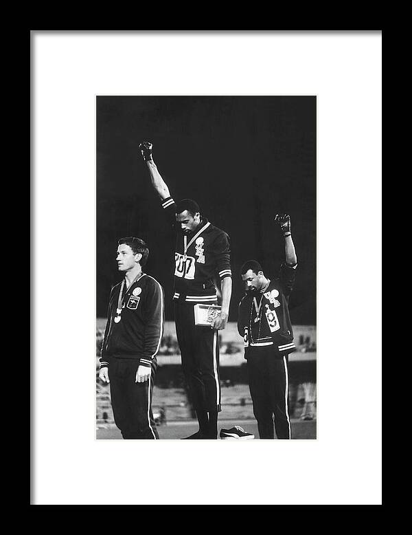 Tommie Smith Framed Print featuring the digital art Olympics Black Power Salute by John Dominis