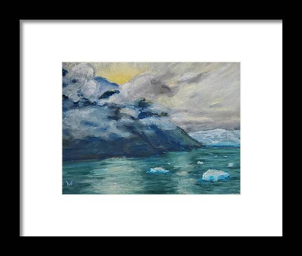 Landscape Framed Print featuring the painting On the way to the glacier by Maria Langgle