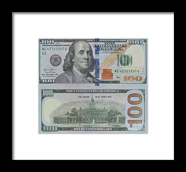 One Hundred Us Dollar Banknote Front And Back Framed Print by