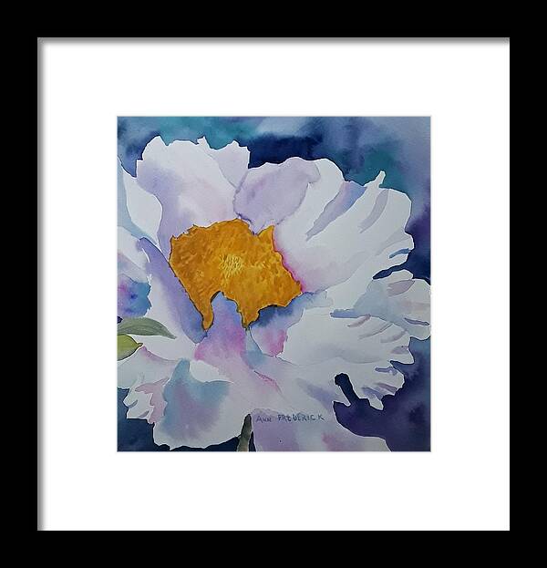 Floral Framed Print featuring the painting One White Flower by Ann Frederick