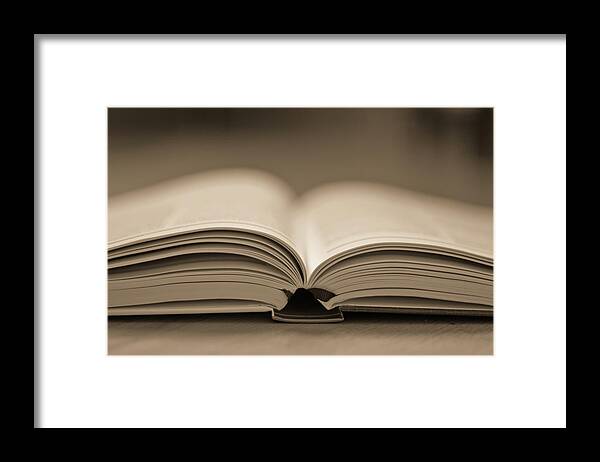 Education Framed Print featuring the photograph Open Text Book by Simon Vogt