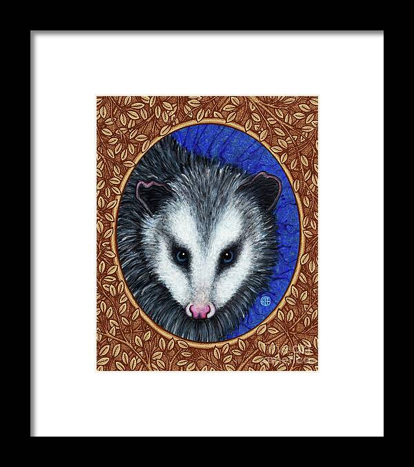 Animal Portrait Framed Print featuring the painting Opossum Portrait - Brown Border by Amy E Fraser