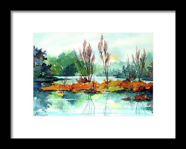 Island And Lake. Framed Print featuring the painting Orange Island by Art Scholz