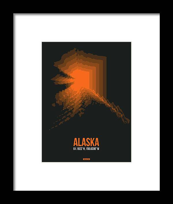 Alaska Framed Print featuring the digital art Orange Map of Alaska by Naxart Studio