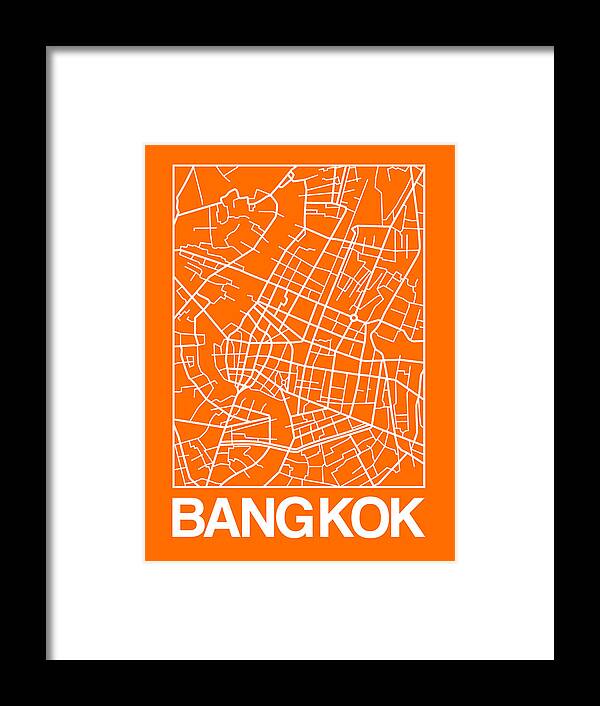 Bangkok Framed Print featuring the digital art Orange Map of Bangkok by Naxart Studio