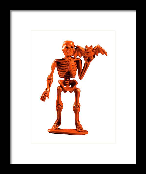 Afraid Framed Print featuring the drawing Orange Skeleton Holding Bat by CSA Images
