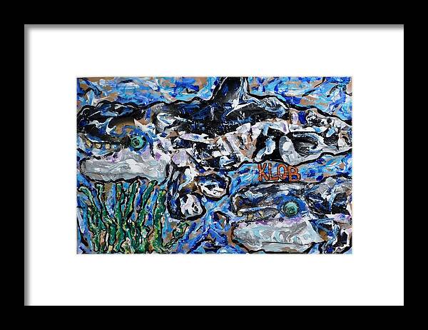 Orca Framed Print featuring the mixed media Orcas Swimming into Seagrass by Kevin OBrien