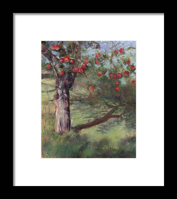 Red Apples On An Old Orchard Apple Tree Framed Print featuring the painting Orchard Apples by Julie Maas
