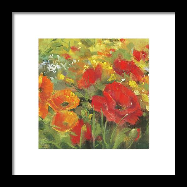 Florals Framed Print featuring the painting Oriental Poppy Field I by Carol Rowan
