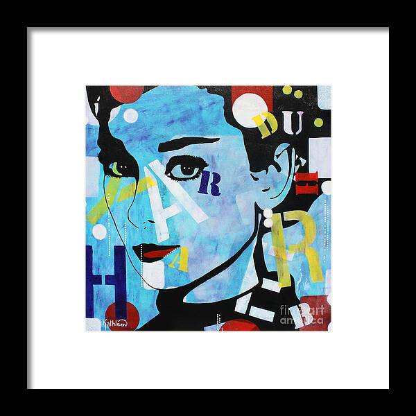 Hepburn Framed Print featuring the painting Original Audrey Hepburn Portrait, Pop Art Portrait, Acrylic Painting by Kathleen Artist by Kathleen Artist PRO