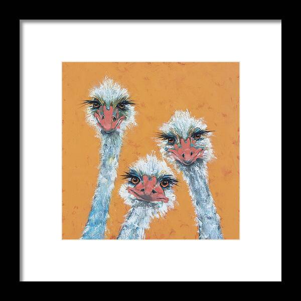 African Animals Framed Print featuring the painting Ostrich Sisters by Jani Freimann