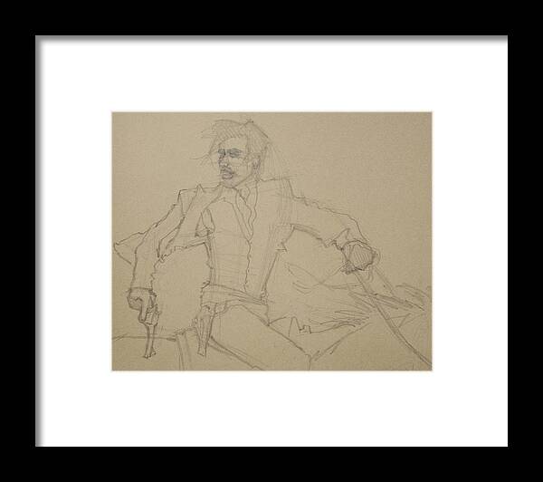 Horse And Rider Framed Print featuring the drawing Outlaw On The Run by Jani Freimann