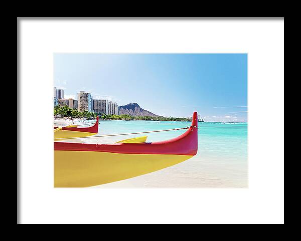Outdoors Framed Print featuring the photograph Outrigger Canoes At Waikiki by M.m. Sweet