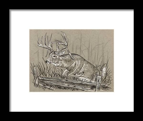 Deer Framed Print featuring the painting Over the Top by Mark Ray