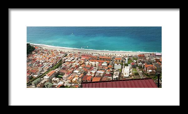 Panoramic Framed Print featuring the photograph Overhead View Of Seaside Town by Stuart Mccall