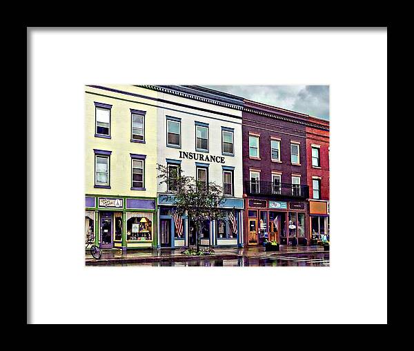 City Framed Print featuring the photograph Owego NY - Rainy Evening on Front Street by Susan Savad