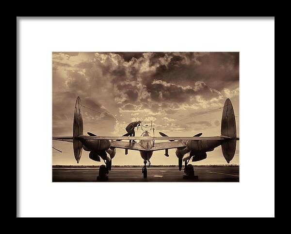Aviation Framed Print featuring the photograph P38 Sunset Mission V2 by Peter Chilelli