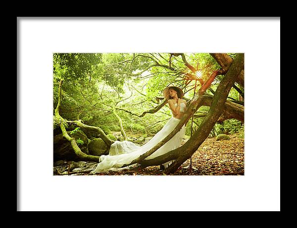 Tranquility Framed Print featuring the photograph Pacific Islander Woman Wrapped In Sheet by Colin Anderson Productions Pty Ltd
