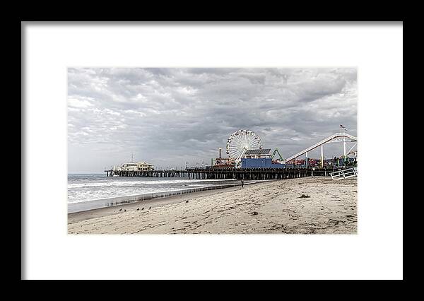 Santa Monica Pier Framed Print featuring the photograph Pacific Park on The Pier-Desaturated by Gene Parks