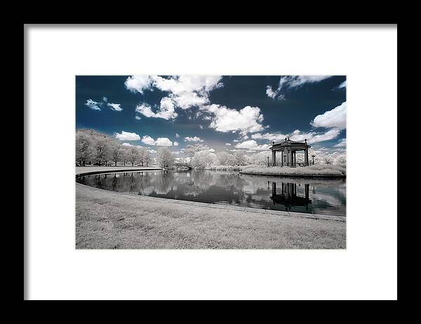 Infrared Framed Print featuring the photograph Pagoda at Forest Park St Louis in Infrared by Roberta Kayne