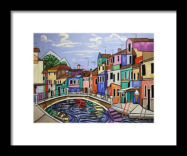 Cubism Framed Print featuring the painting Painted Buildings burano Venice by Anthony Falbo