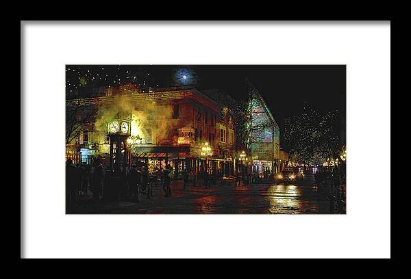 Steamclock Framed Print featuring the digital art Painterly Steam Clock by Cameron Wood