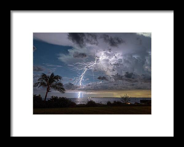 Palmtrees Framed Print featuring the photograph Palm Trees and Lightning by Justin Battles