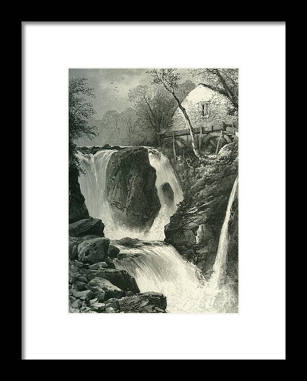 Scenics Framed Print featuring the drawing Pandy Mill And Fall by Print Collector