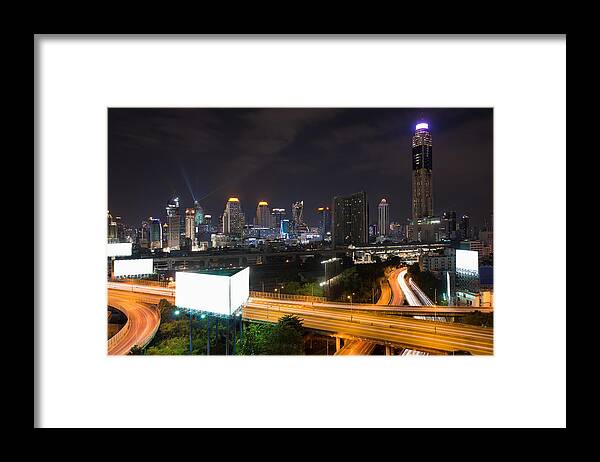 Landscape Framed Print featuring the photograph Panoramic Bangkok City Building Modern by Prasit Rodphan