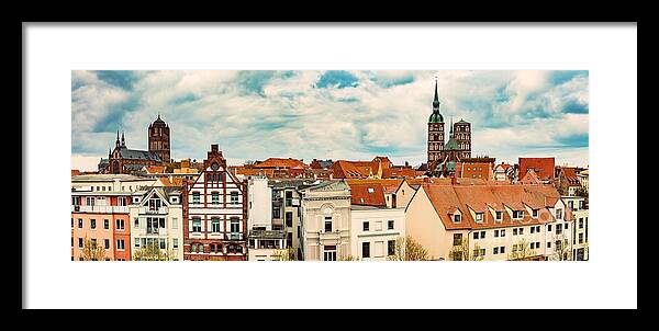 Stralsund Framed Print featuring the photograph Panoramic view of Stralsund, Germany. by Michal Bednarek