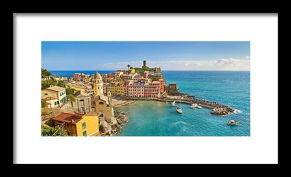 Landscape Framed Print featuring the photograph Panoramic View Of Vernazza, Cinque by Jan Wlodarczyk