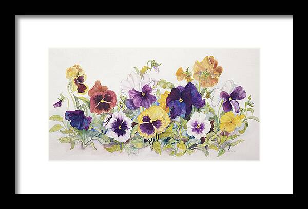 Pansies Framed Print featuring the painting Pansies' Faces by Joanne Porter